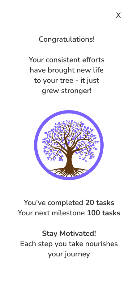 Tree progress pop up